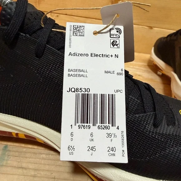 New Adidas Adizero Electric+ Black Baseball Cleats Grambling State JQ8530 M 6.5 - Picture 5 of 7